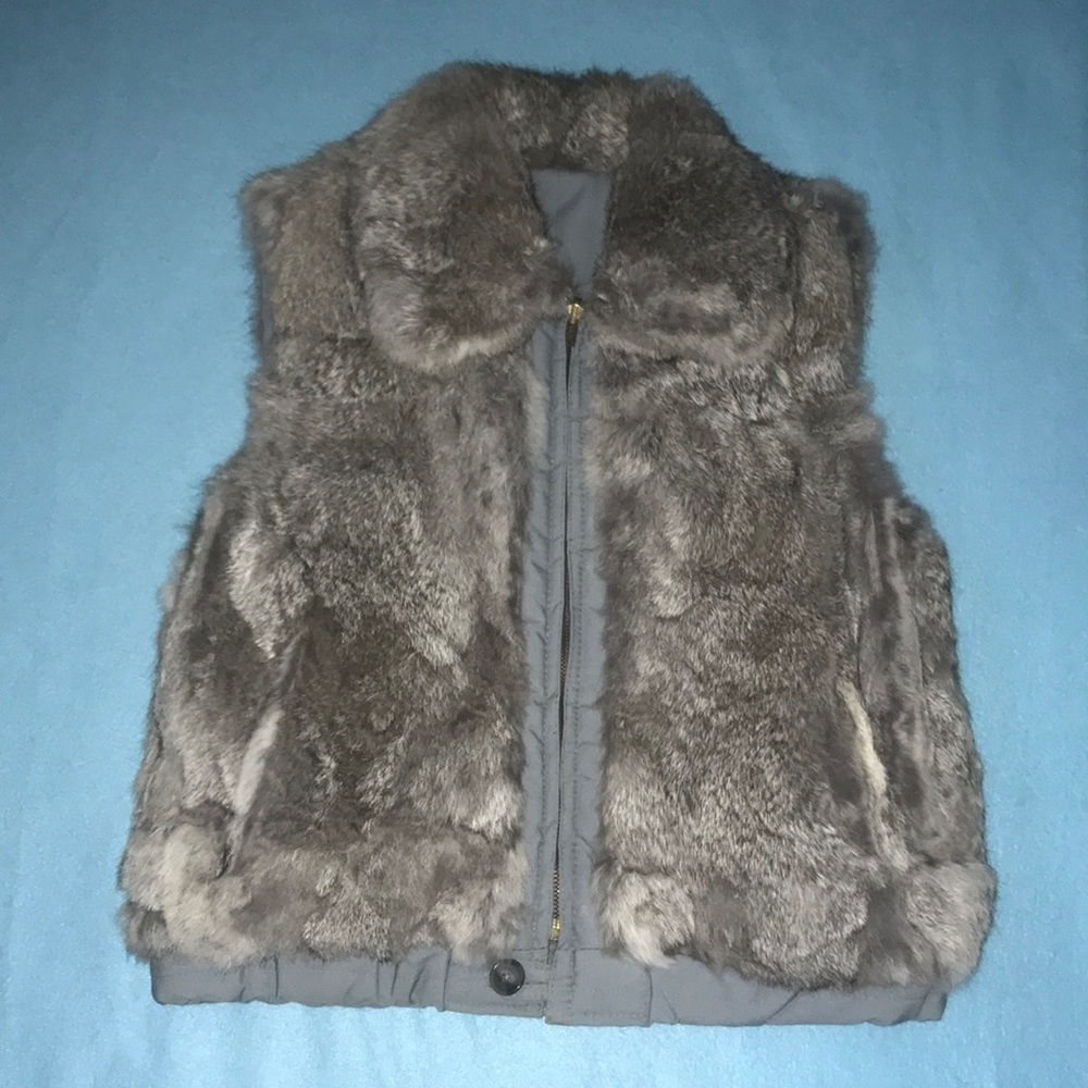 𝅺Rabbit Fur reversible vest gray unbranded zipper closure pockets NEW size S/M